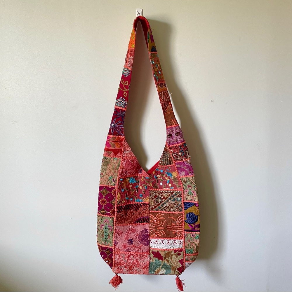 VINTAGE Banjara Patchwork Embroidered Shanti Hobo Bag Slouchy Boho Festival - Picture 2 of 12